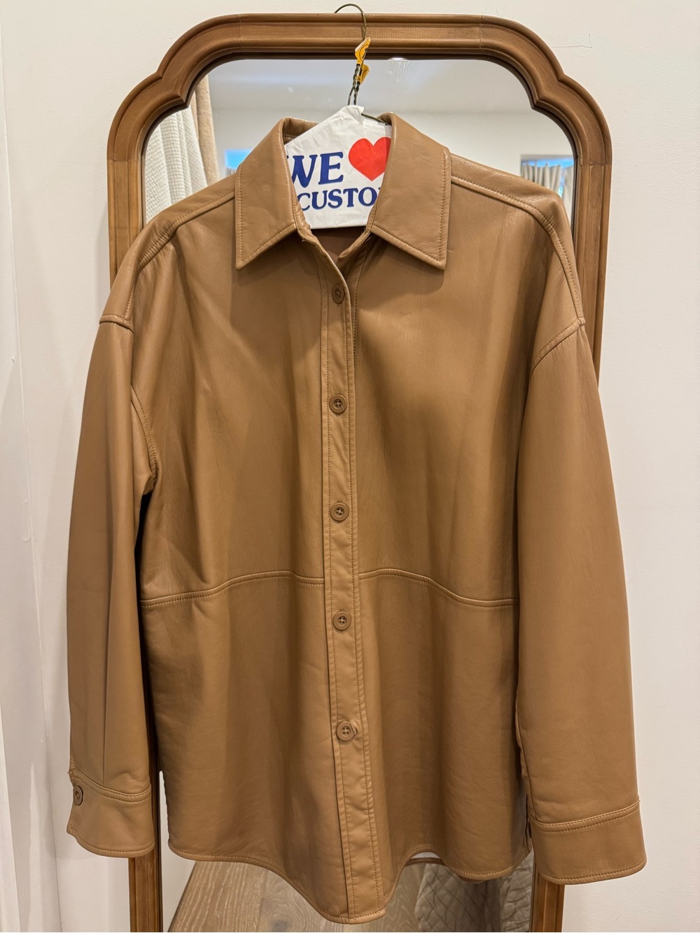 Aritzia Tan Leather Button-Up Jacket